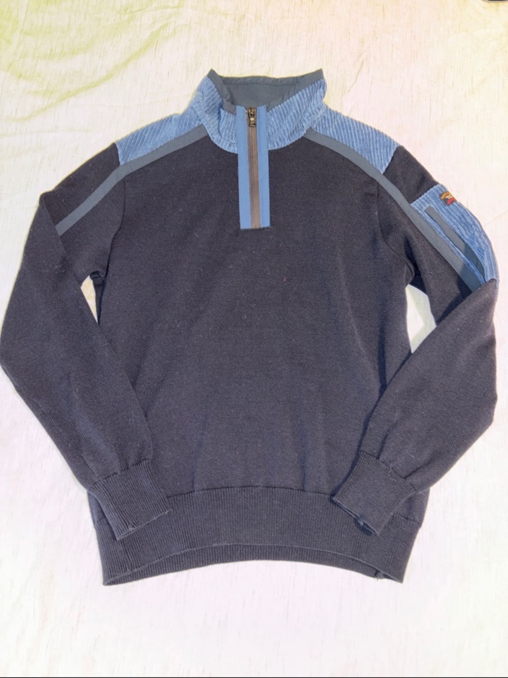 Paul & Shark Navy and Light Blue Quarter-Zip Knit Sweater Size Medium 100% Wool